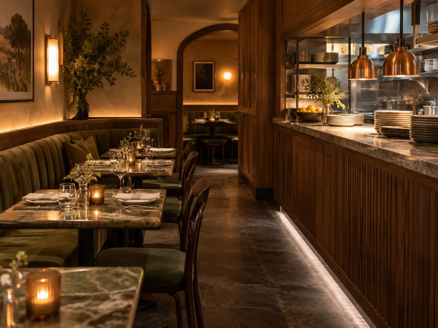 Détail de banquette et de séparation en bois dans un restaurant Détail de banquette et de séparation en bois dans un restaurant